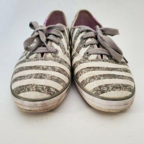 Keds Womens Sneakers Shoes Size 7 Striped Gray White Canvas Athletic Comfort - Picture 5 of 11